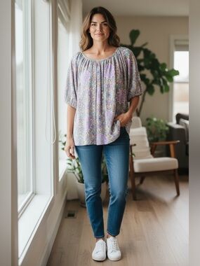 Lane Bryant Lavender Multi Paisley Scoop Neck Dolman Top